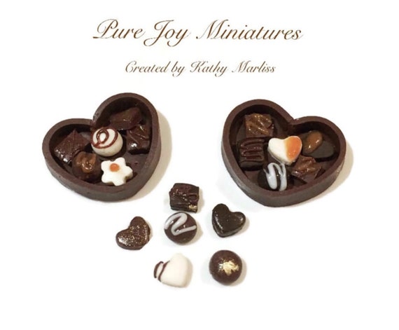 Dollhouse Miniature Heart Valentine Chocolate box - Artisan Chocolates - 12th scale miniature food