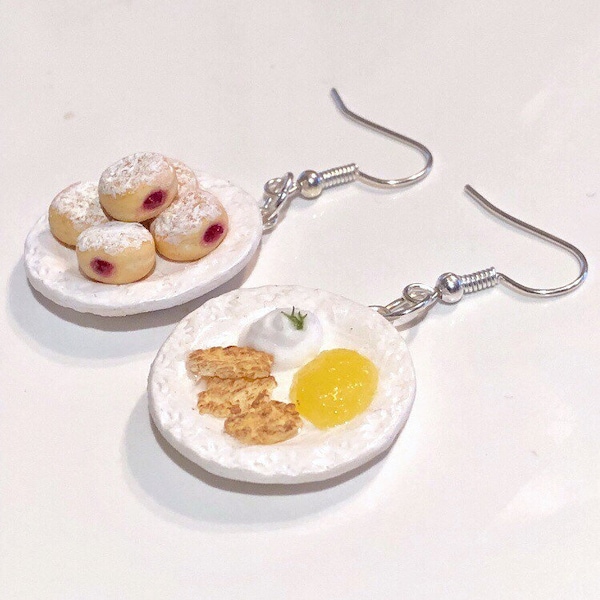 Hanukkah Earrings - Polymer Clay latkes and sufganiyot (jelly donuts) - Judaic Jewelry