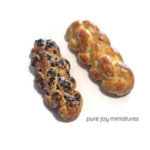 Dollhouse Miniature Challah Bread - Plain or Poppy seed loaves for Shabbat - 12th scale Jewish miniature food