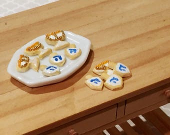 Dollhouse Miniature Hanukkah Dreidel and Menorah Sugar Cookies - 12th scale miniature food