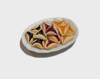 Dollhouse Miniature Jewish Hamantashen Platter - 12th scale dollhouse miniature food (3 fillings)