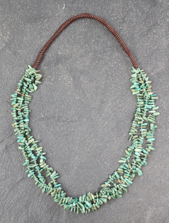 Three Strand Turquoise Nugget Necklace  #LV-7 - image 2