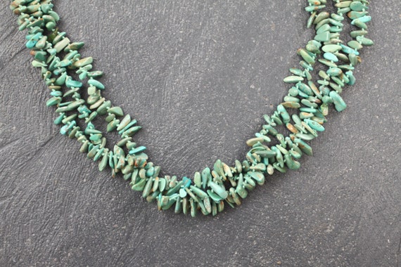 Three Strand Turquoise Nugget Necklace  #LV-7 - image 1
