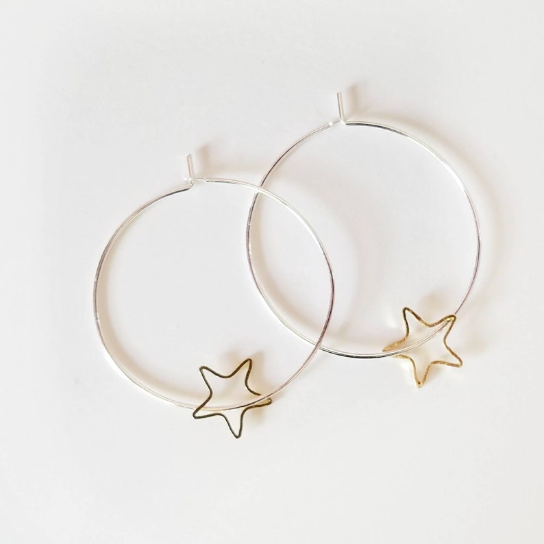 Star Hoop Earrings Charm Earrings Dainty Star Earrings Starry Night Hoops Charm Hoop Earrings Star Earrings Silver Star Earrings