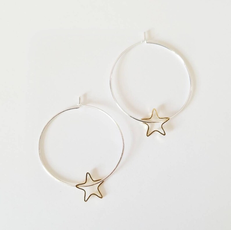 Star Hoop Earrings Charm Earrings Dainty Star Earrings Starry Night Hoops Charm Hoop Earrings Star Earrings Silver Star Earrings