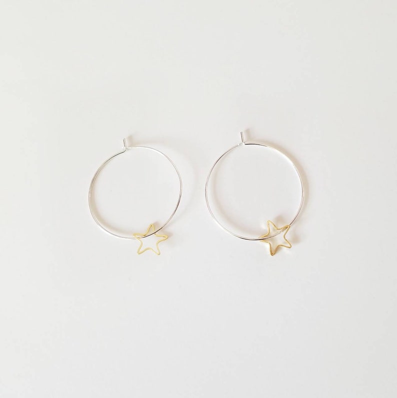 Star Hoop Earrings Charm Earrings Dainty Star Earrings Starry Night Hoops Charm Hoop Earrings Star Earrings Silver Star Earrings