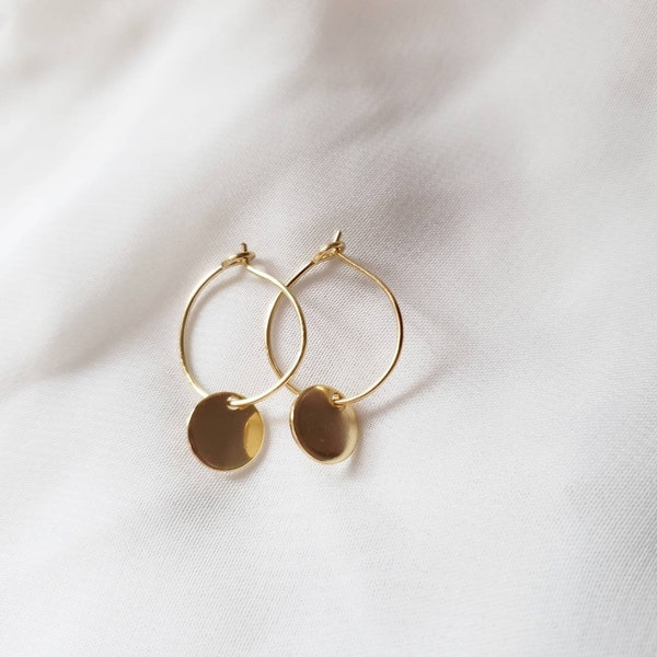Coin Hoops - Gold Coin Hoops - Small Coin Earrings - Tiny Coin Earrings - Dainty Coin Earrings - Disc Earrings - Coin Earrings Gold