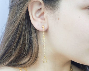 Gold Star Chain Earrings - Gold Star Earrings - Star Threader Earrings - Star Earrings - Gift for Her