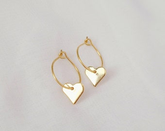 Heart Earrings - Heart Hoops - Gold Heart Hoops - Dainty Heart Earrings - Heart Charm Earrings - Dainty Gold Hoops - Heart Hoop Earrings