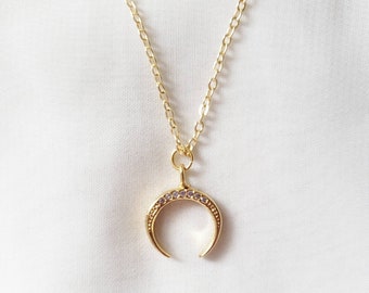 Crescent Necklace - Moon Necklace - Gold Double Horn Necklace - Crescent Moon Necklace - Gold Crescent Necklace - Gift for Her