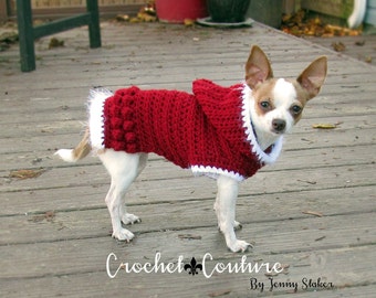 Hooded Dog Sweater PATTERN, Crochet Dog Hoodie, Dog Coat - 2 Sizes - XS S, Extra Small, Small - Holiday Hoodie Pattern