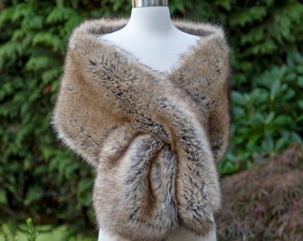 Brown faux fur wrap bridal shawl faux fur shrug made of fox imitation fur