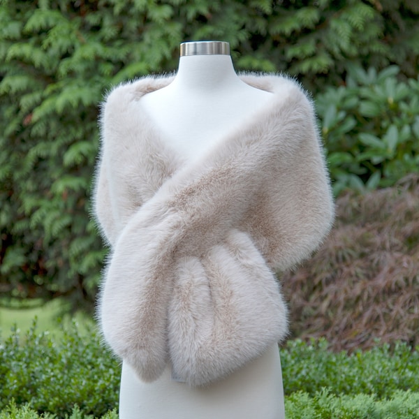 Blush Light Beige Faux Fur Bridal Wrap: Fox Imitation Shrug
