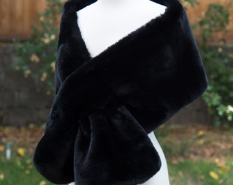 Black faux fur wrap faux fur shawl faux fur shrug made of rabbit imitation fur