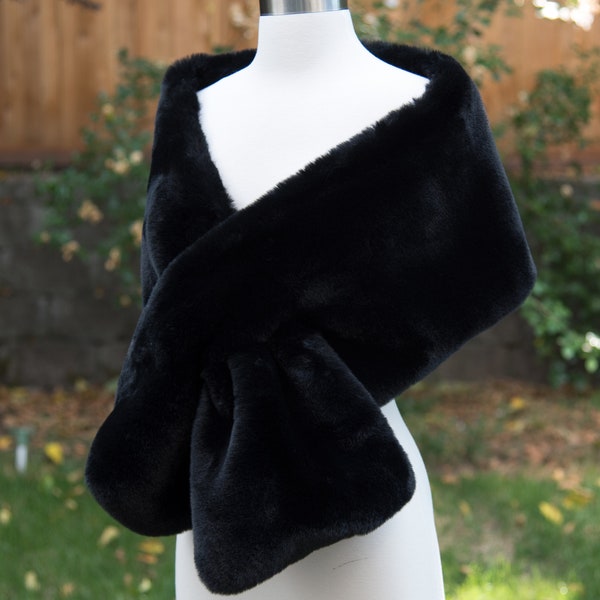 Black faux fur wrap faux fur shawl faux fur shrug made of rabbit imitation fur