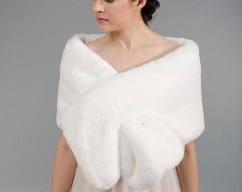 Ivory faux fur wrap faux fur shawl faux fur shrug made of rabbit imitation fur