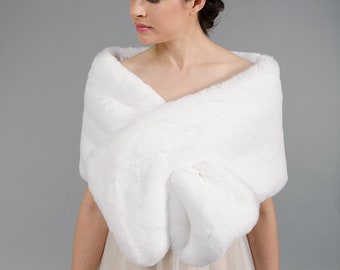 White faux fur wrap faux fur shawl faux fur shrug made of rabbit imitation fur