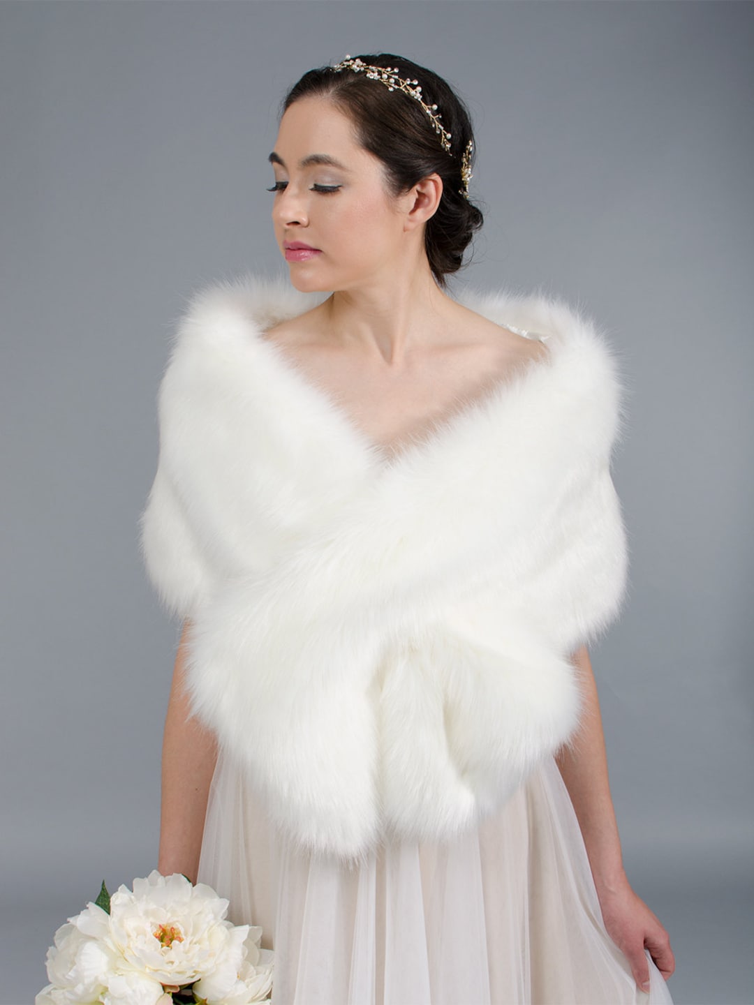 faux fur ivory shawl