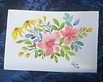 Floral Watercolor Painting, Original Artwork, 6X9 inch unframed botanical painting, Garden Flowers