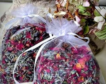 Lavender and Rose Sachets ~ Home Scents, Organic Flowers and Petals with Lavender Essential Oil, Natural Fragrance for Home