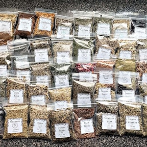 Välj storlek på dina paket med grab-bags. paket med örter, rötter, kryddor, hartser, ekologiska hållbart torkade örter, återförslutningsbara påsar, variationspaket