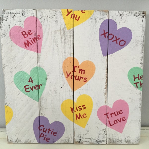 Rustic Valentine's Message Hearts White Wall Art Hanging Door Sign made from Pallet Wood Reclaimed
