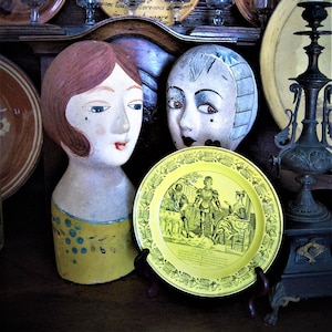 RARE Antique French Canary Yellow Transferware Plate Faience Fine Montereau Circa 1825 Paris Creamware Creil