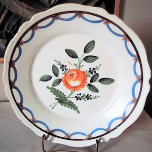 Antique French Pottery Faience Auxerre Burgundy Plate 19th Century Flower French Country