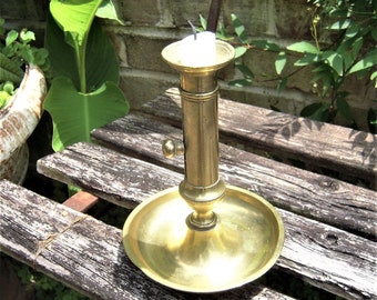 Antique French Brass Candlestick Push Up Candle Lighting Farmhouse Country Cottage Decor