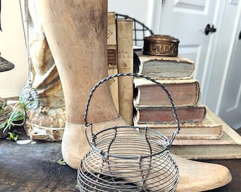Miniature Antique French Wire Basket Rare Size Child's Fil de Fer Farmhouse Kitchen Gathering