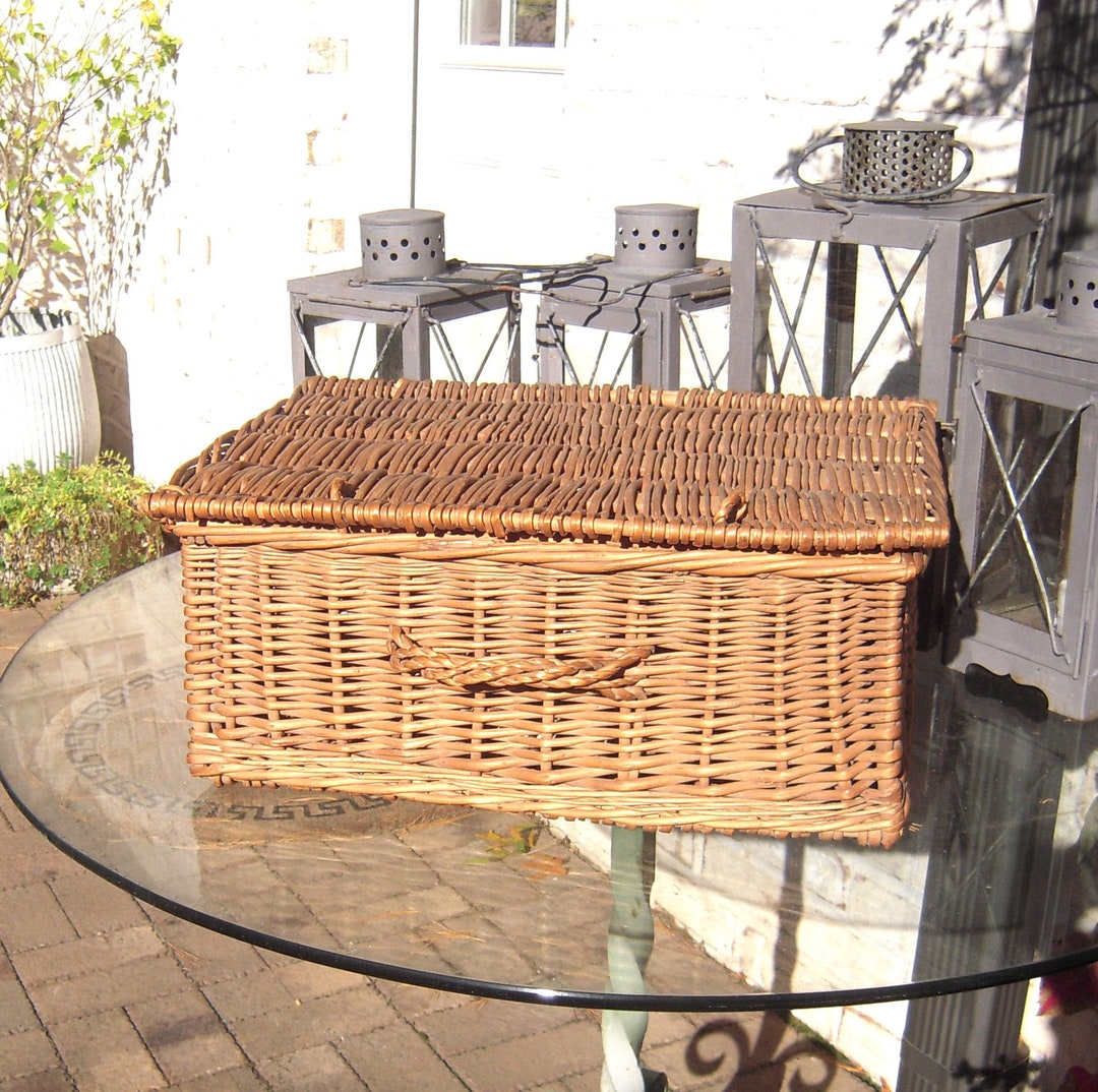 Vintage French Picnic Basket Country Farmhouse Decor Woven Etsy