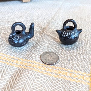 Vintage Chilean Quinchamali Chile Folk Art Pottery Barro Negro Black White Ceramics Indigenous