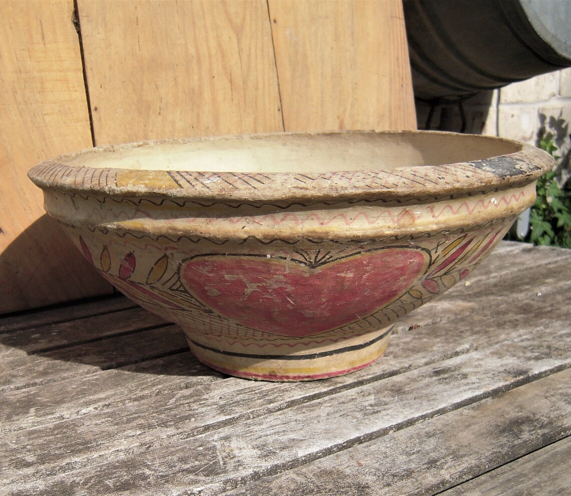 Vintage India Paper Mache Bowl with Heart Design Hand Made Etsy