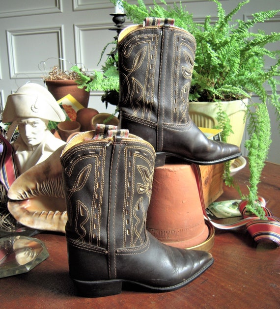 Vintage Child Kids Childrens Cowboy Boots Leather Hig… Gem