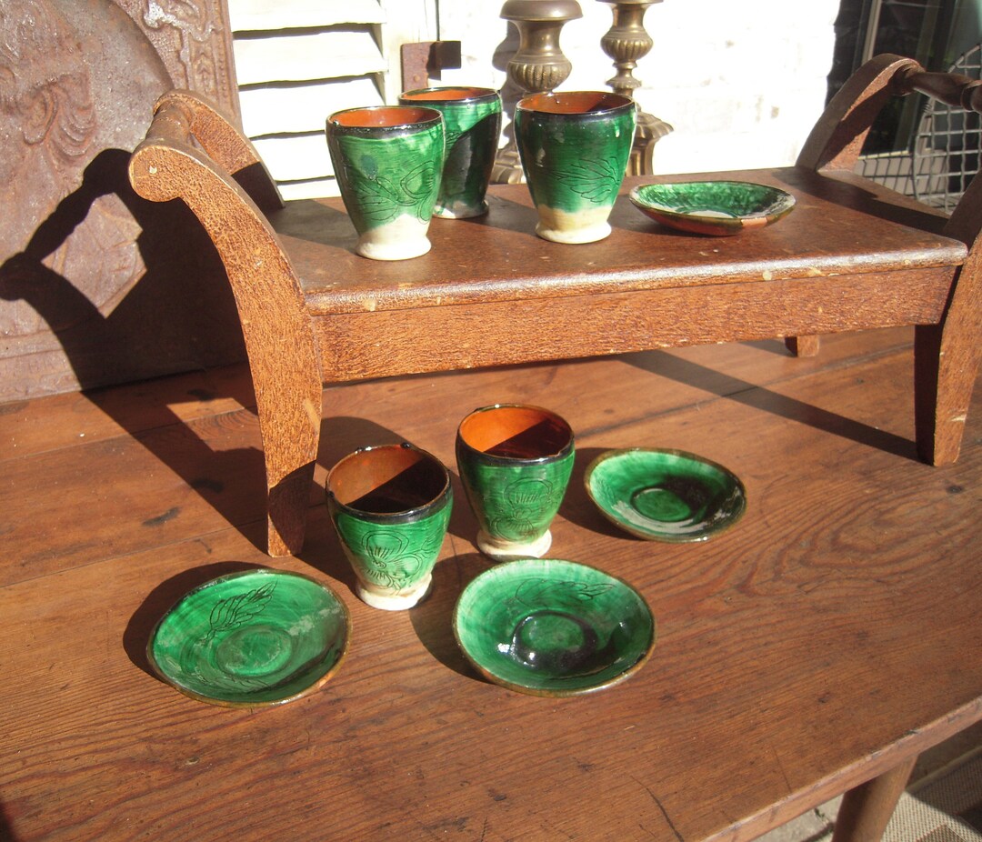 Vintage Mexican Pottery Green Redware Patamban Michoacan Five Cups And Il 1080xN.5305108485 Aevf