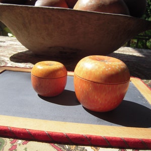 TWO Vintage Tin Apples Candy Containers English