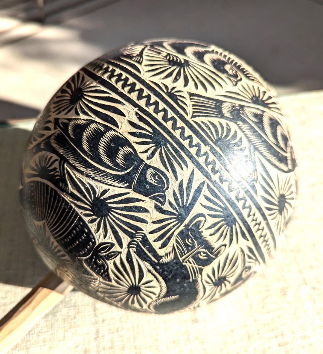 Oaxaca Instruments Extra Large Black Maraca Mexican Folk Art Carved Gourd Rattle Rhythm ...