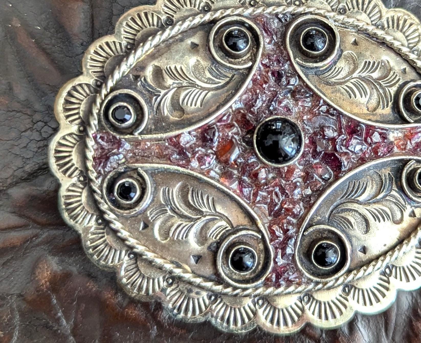 Vintage Silver Concho Leather Belt Stones Mexico Made Flower Medallion Buckle Mexican Silver Concho Belt - Etsy main image 4