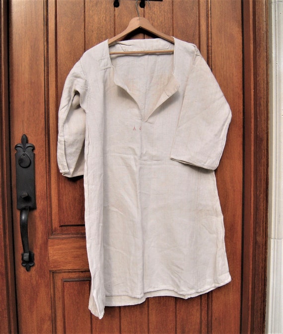 Antique French Nightshirt 19th Century Linen Hemp 