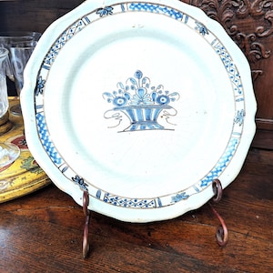 Antique French Faience Blue White Cul Noir 1800's Serving Dining Plate Chateau Style Ceramics Earthenware