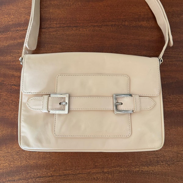 Vintage Fendi Designer Cream Leather Handbag Purse