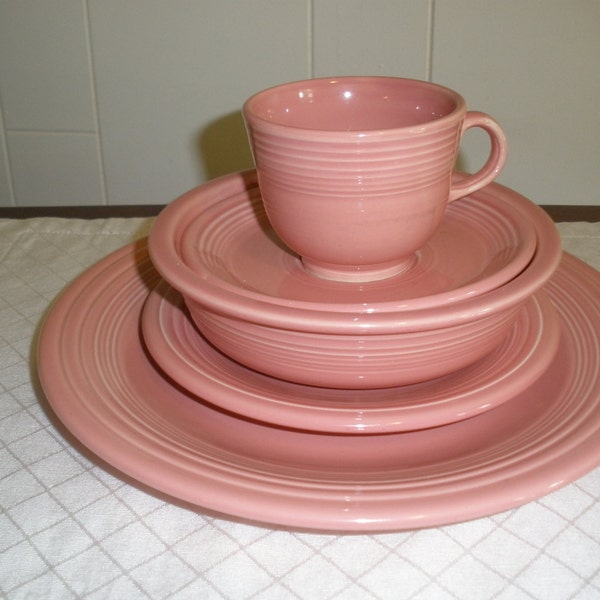 Rose Pink HLC Fiesta Ware Place Setting - 5 Piece - Teacup & Saucer, Dinner Plate, Salad Plate, Chili Bowl