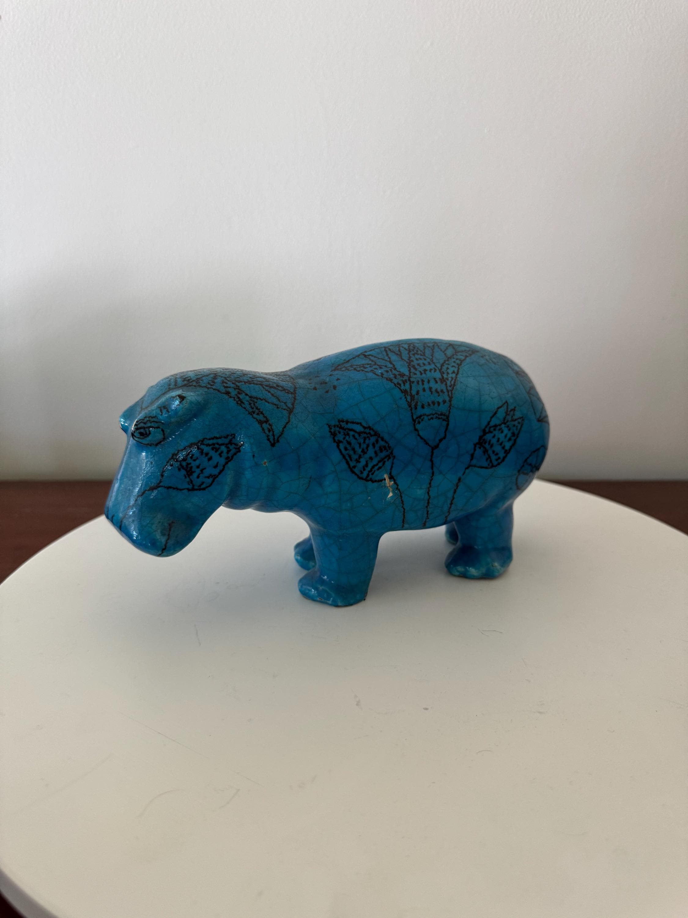 Mid-century Blue Ceramic Museum Replica of William the Egyptian