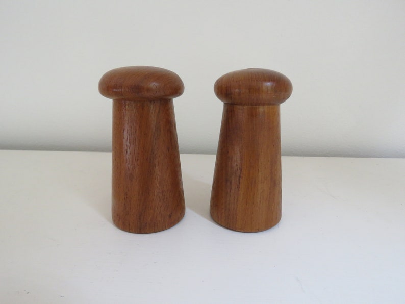 Mid Century Modern Teak Wood Mushroom Salt and Pepper Shakers