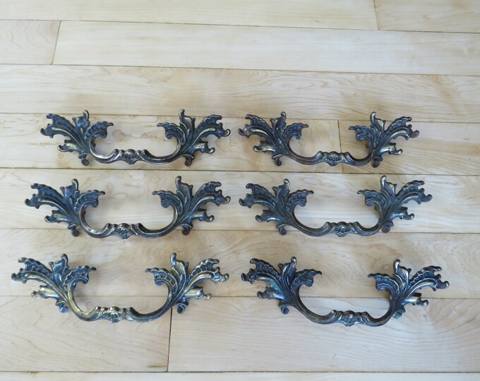 Vintage French Provincial Ornate Dresser Drawer Pulls Handles Set of 6 Ornate Salvaged Furniture