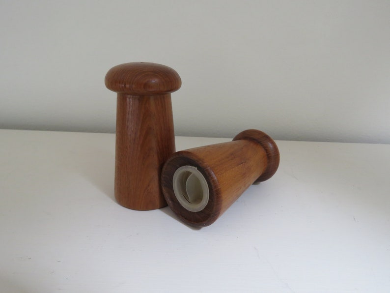 Mid Century Modern Teak Wood Mushroom Salt and Pepper Shakers