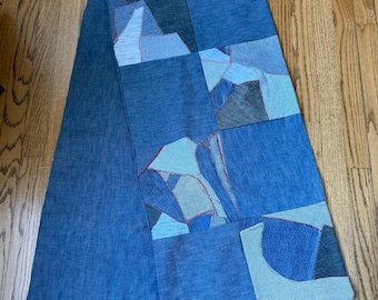 Vintage Handmade Patchwork Denim / Jean Table Runner