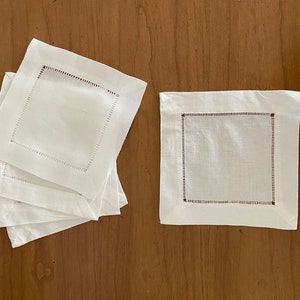 Vintage Hemstitched Linen Cocktail Napkins - Set of 4 - Multiple Available