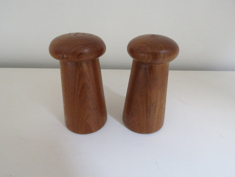 Mid Century Modern Teak Wood Mushroom Salt and Pepper Shakers