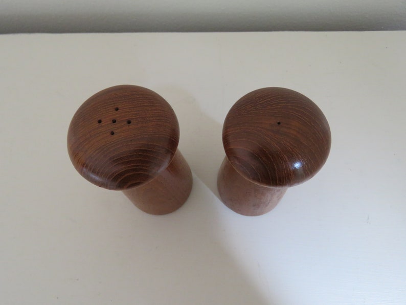 Mid Century Modern Teak Wood Mushroom Salt and Pepper Shakers